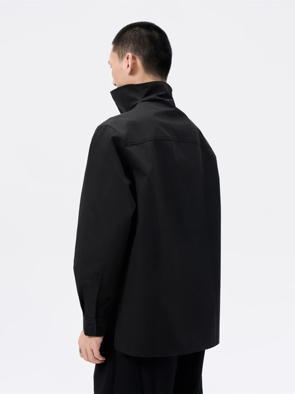 Black Oversized Stand Collar Shirt Jacket