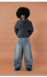 Men's Blue Printed Baggy Jeans