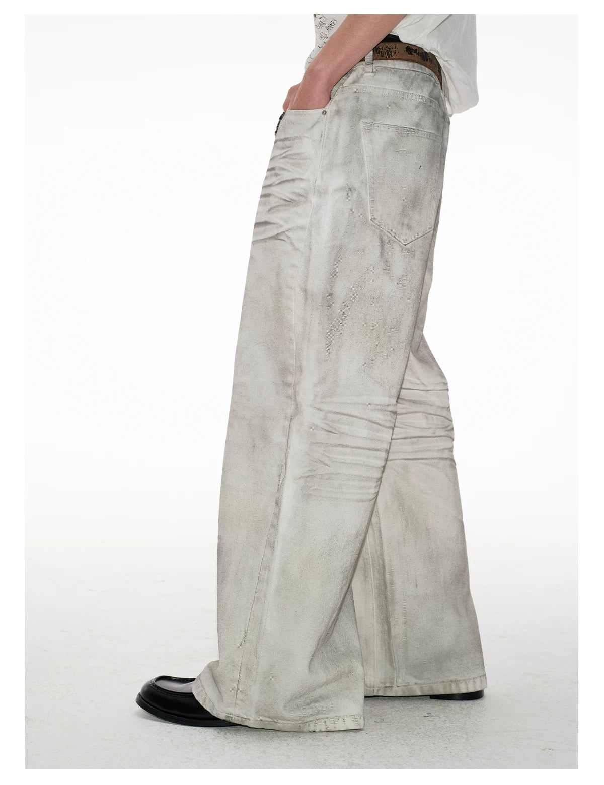 White Distressed Wide Leg Jeans