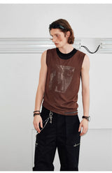 Men's Sleeveless Printed Linen-like Zip Vest