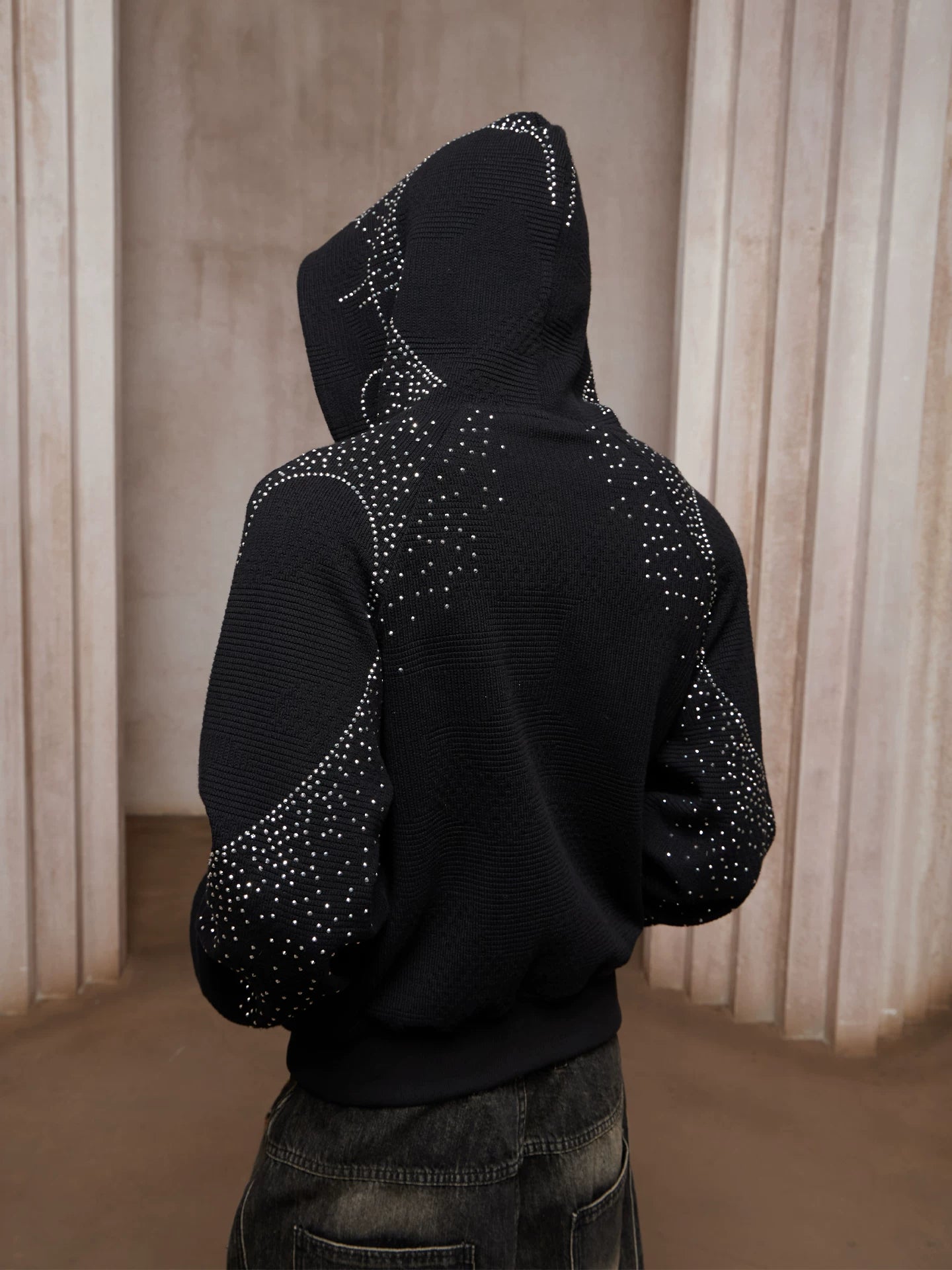 Star Rhinestone Heart Print Zip Hoodie