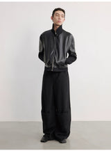 Black Ribbed Cuff Faux Leather Jacket