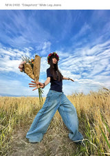 Wide Leg Cuffed Washed Jeans