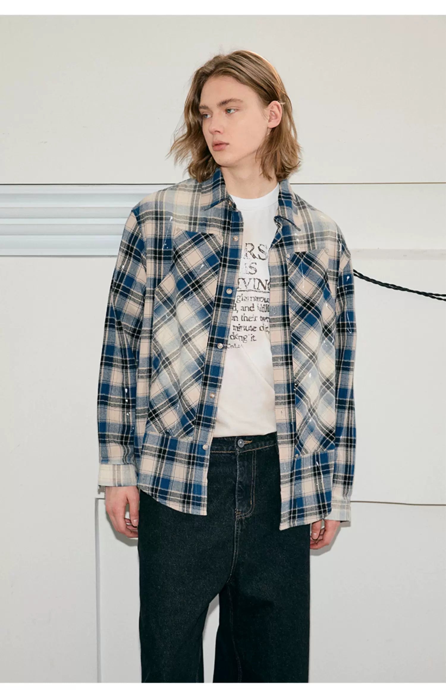 Men's Long Sleeve Splatter Plaid Shirt