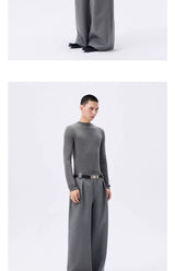 Grey Striped Wide Leg Lyocell Pants