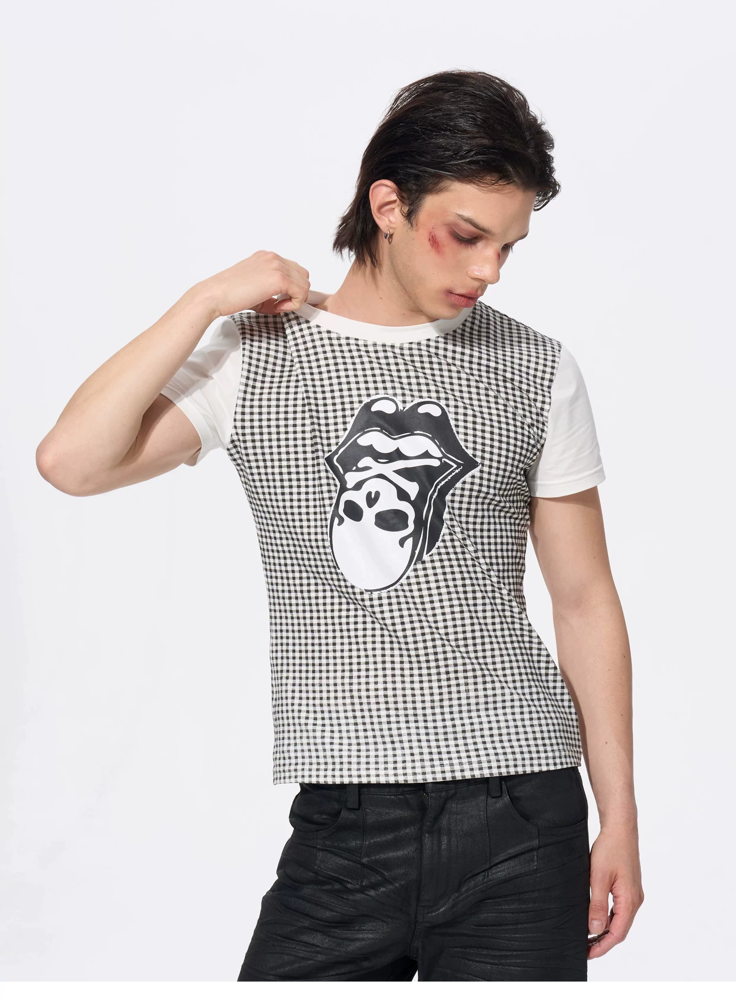 Men's Skull Print Plaid Tees
