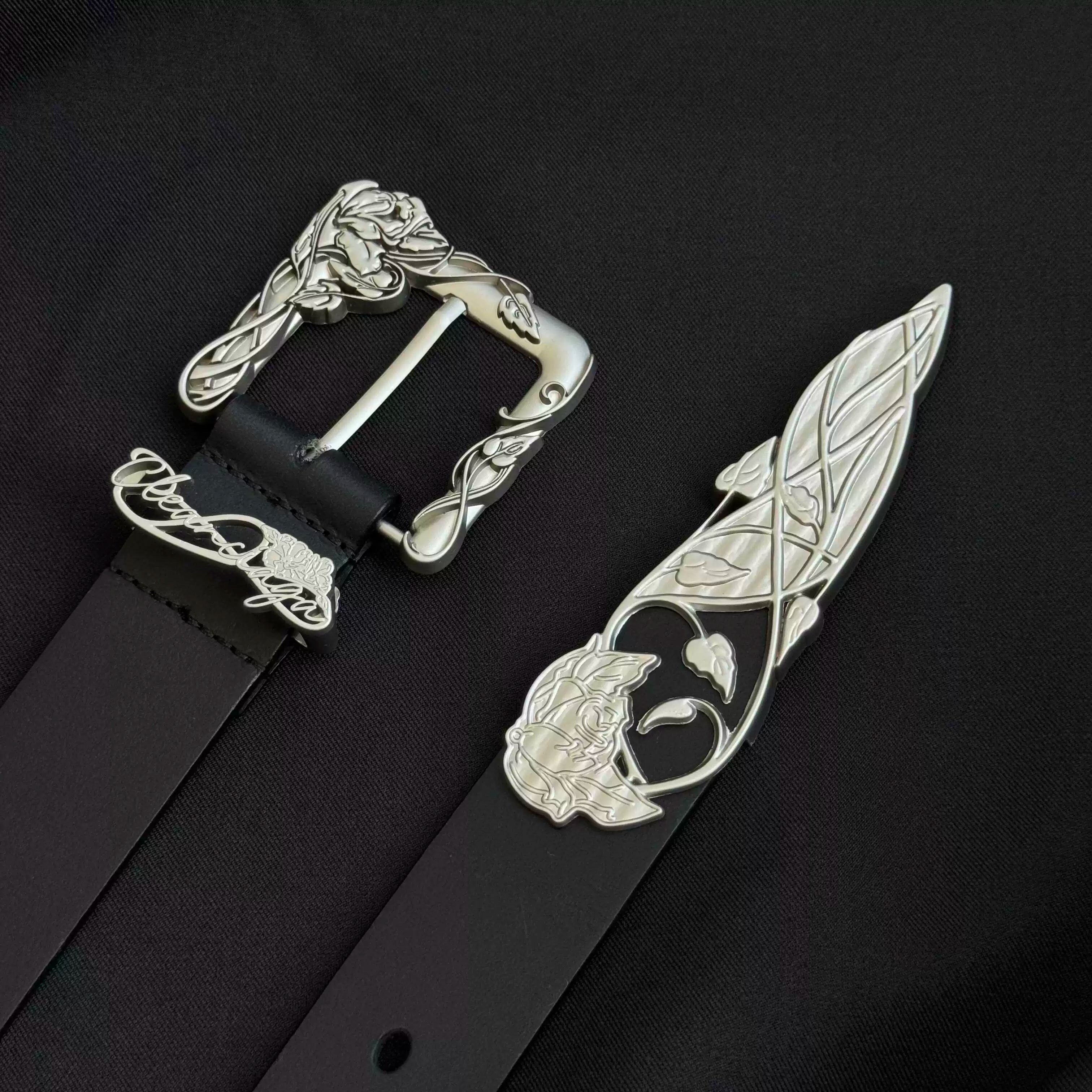 3D Rose Vine Embossed Leather Belt