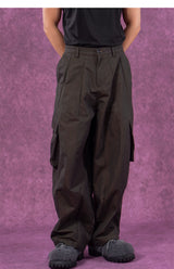 Men's Beige Loose Curved Cargo Pants