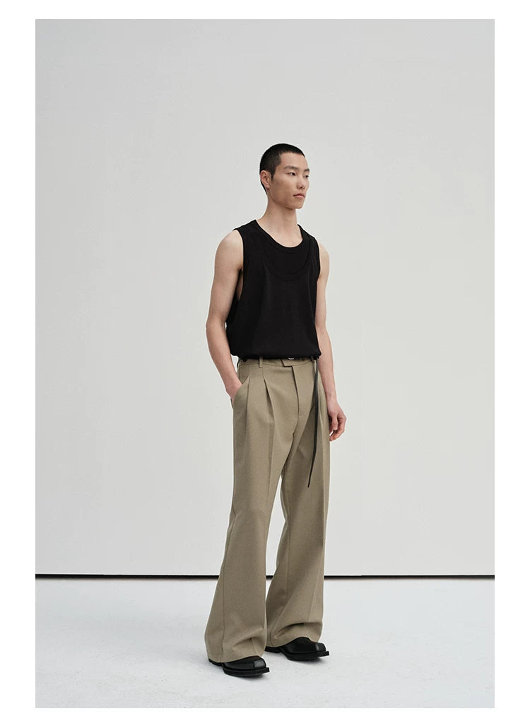Waist-Adjustable Striped Flared Merino Wool Pants