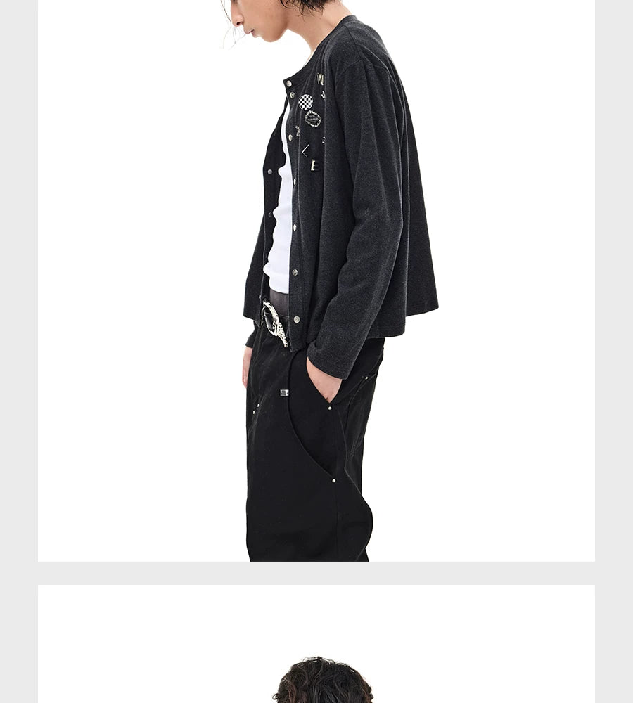 Wool Blend Badge Long Sleeve Cardigan