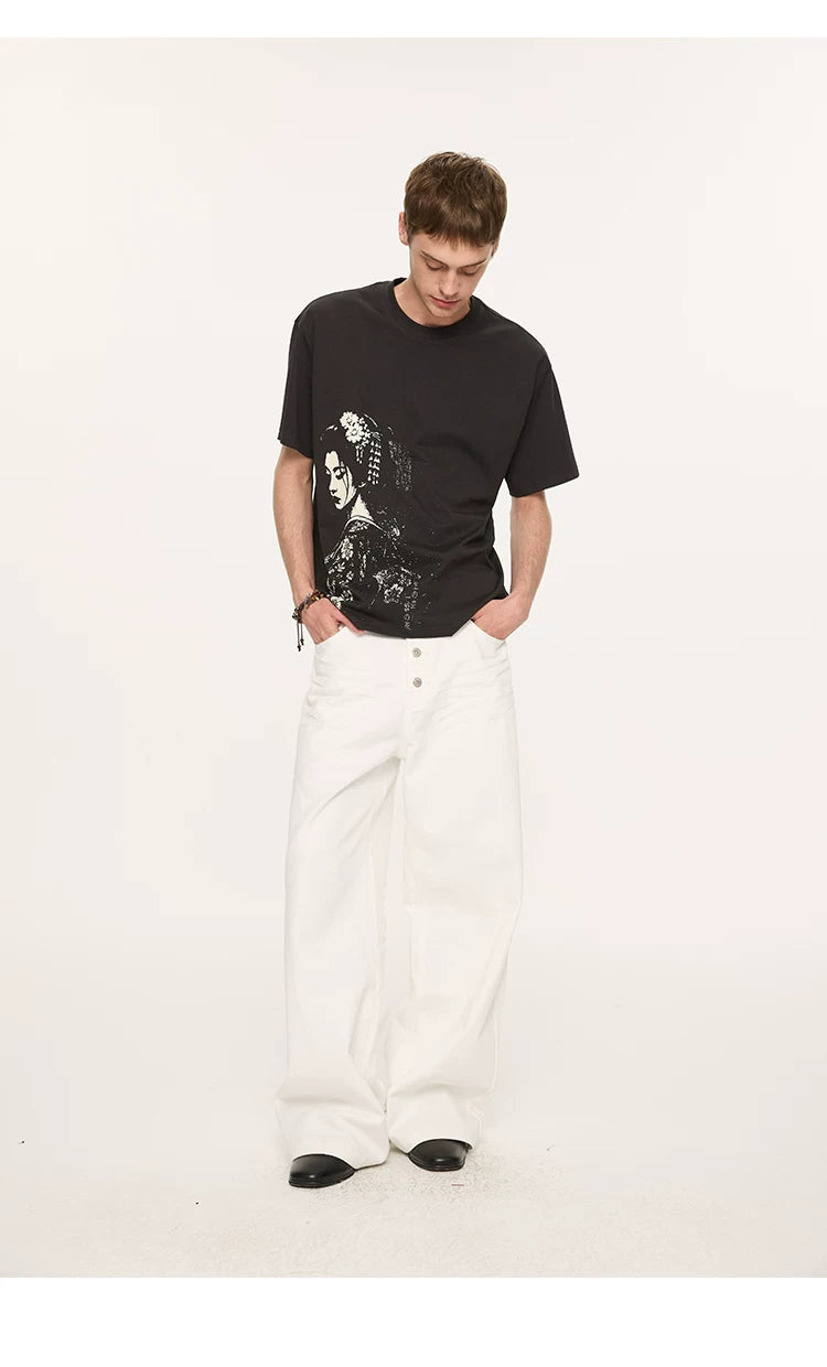 Geisha Print Casual Boxy Tee