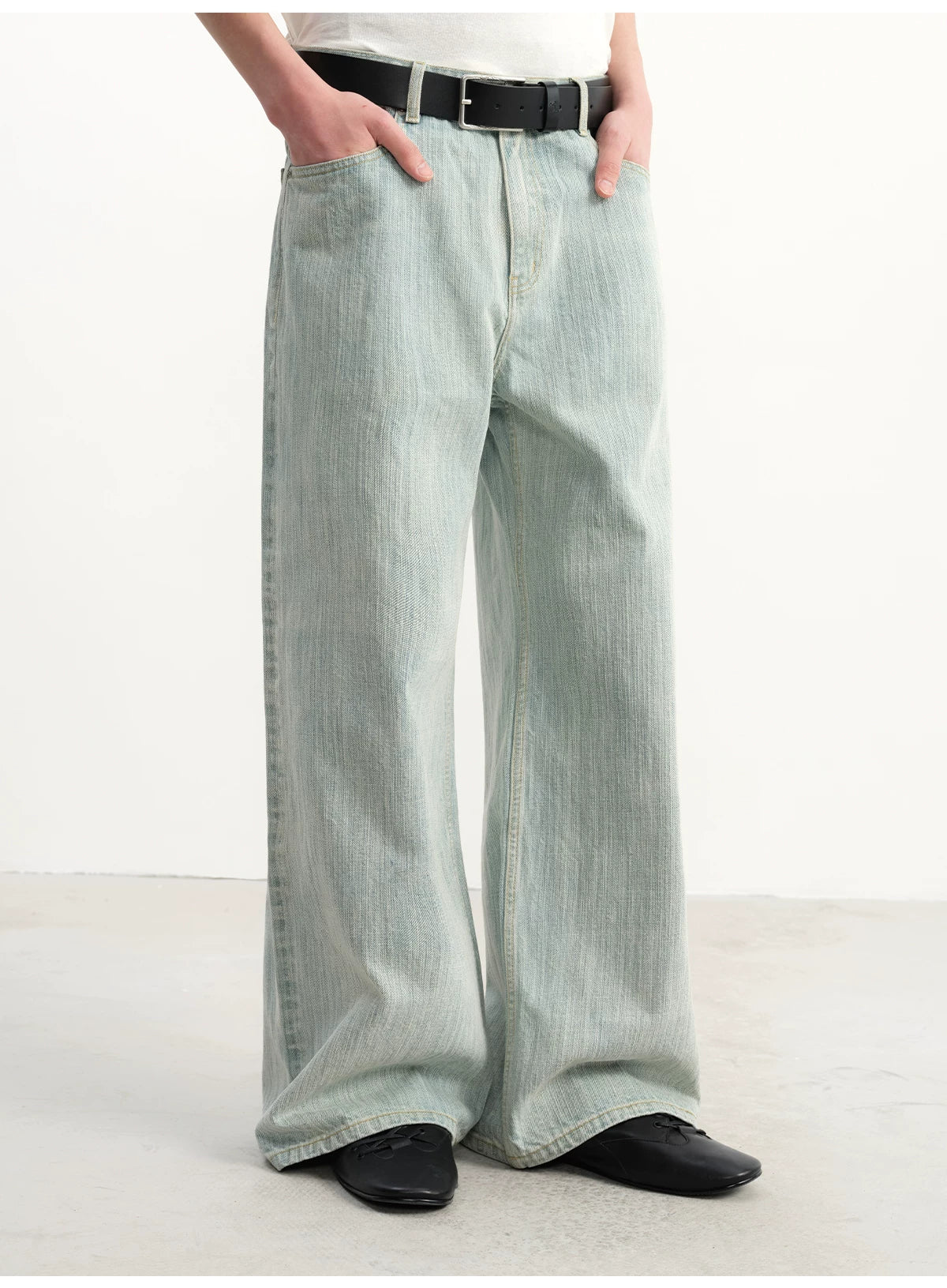 Light Blue Slub Straight Denim Jeans