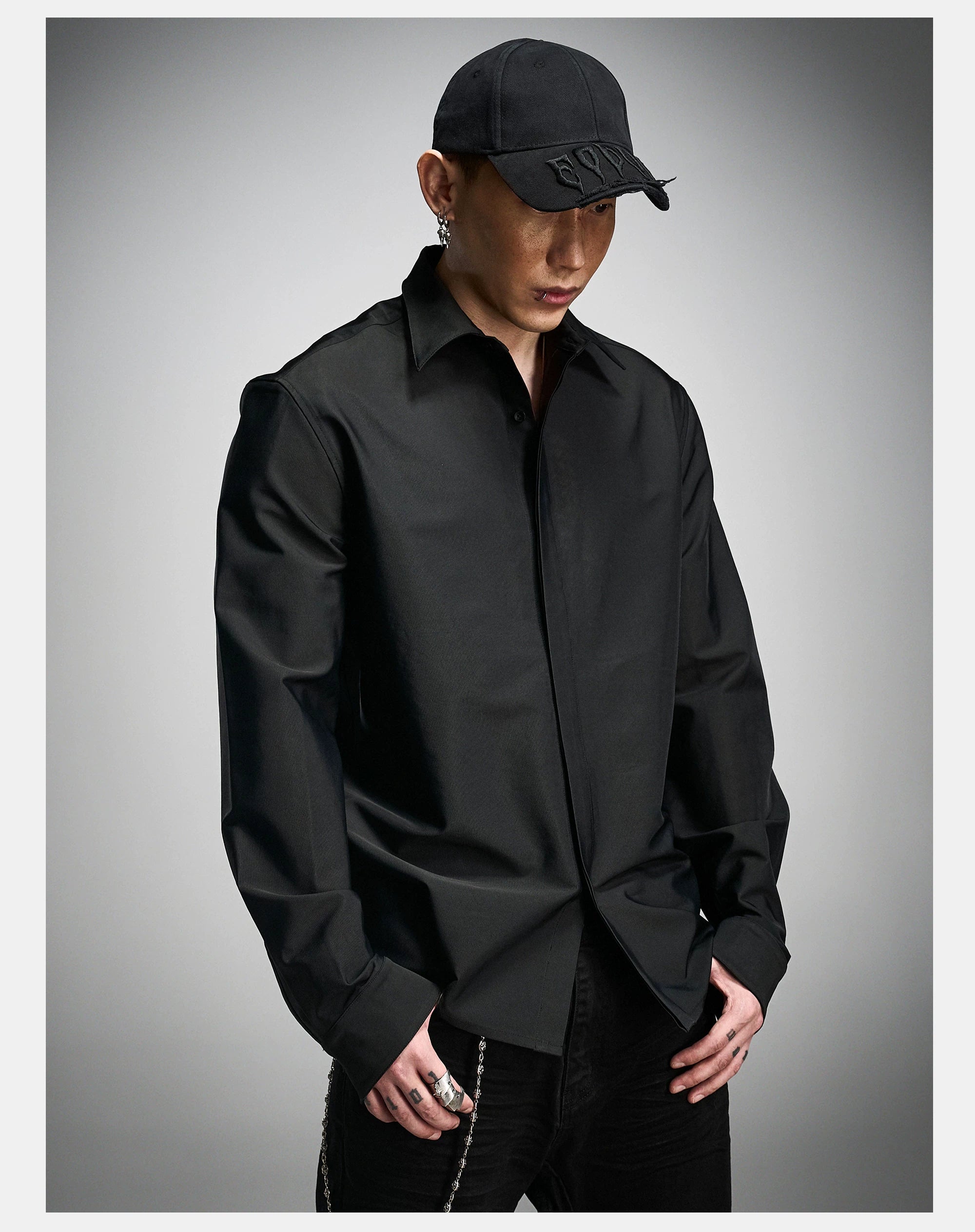 Long Sleeve Ribbed Point Collar Shirt