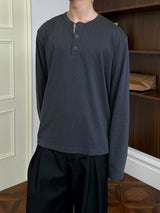 Long Sleeve Color Block Linen Henley