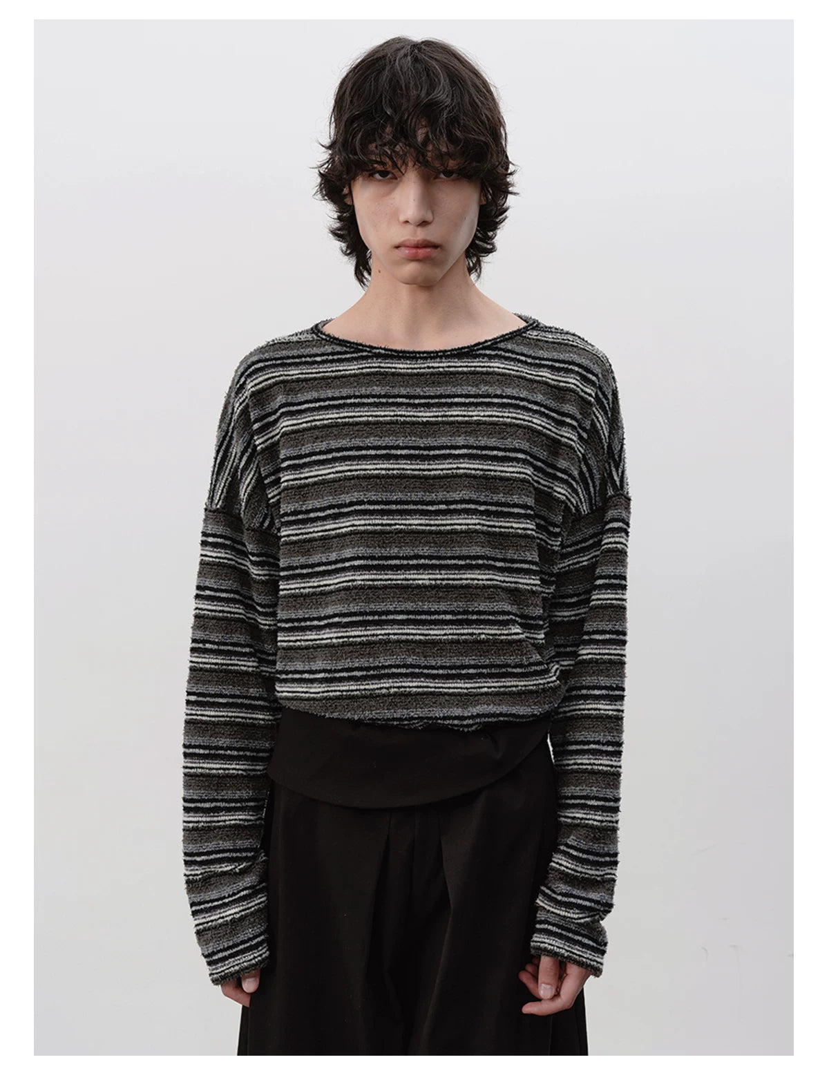 Striped Long Sleeve Drop Shoulder Tops