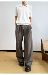 Nut Brown Pleated Straight Pants