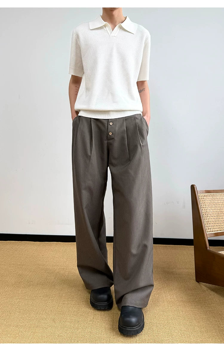 Nut Brown Pleated Straight Pants