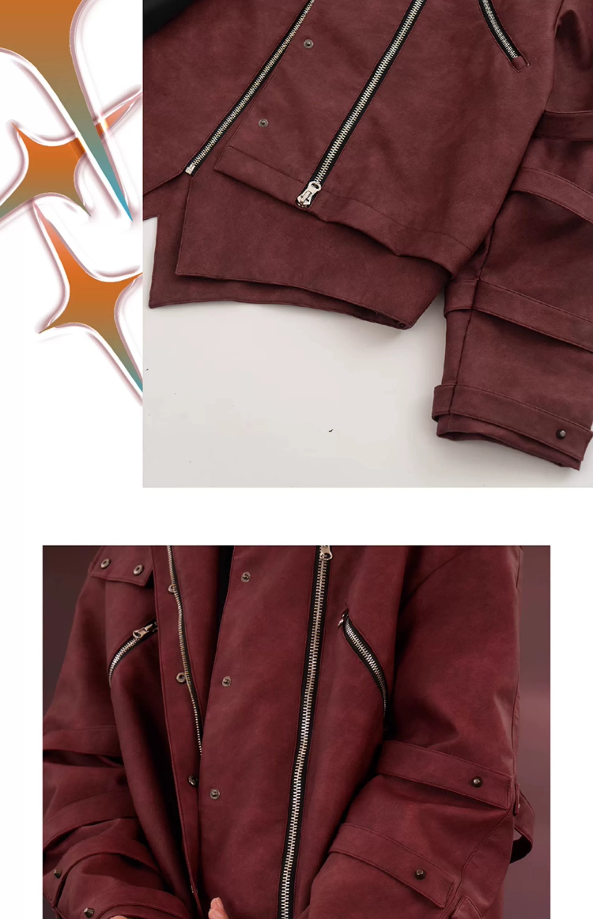 Studded Washed Distressed Swallow-tail Leather Jacket