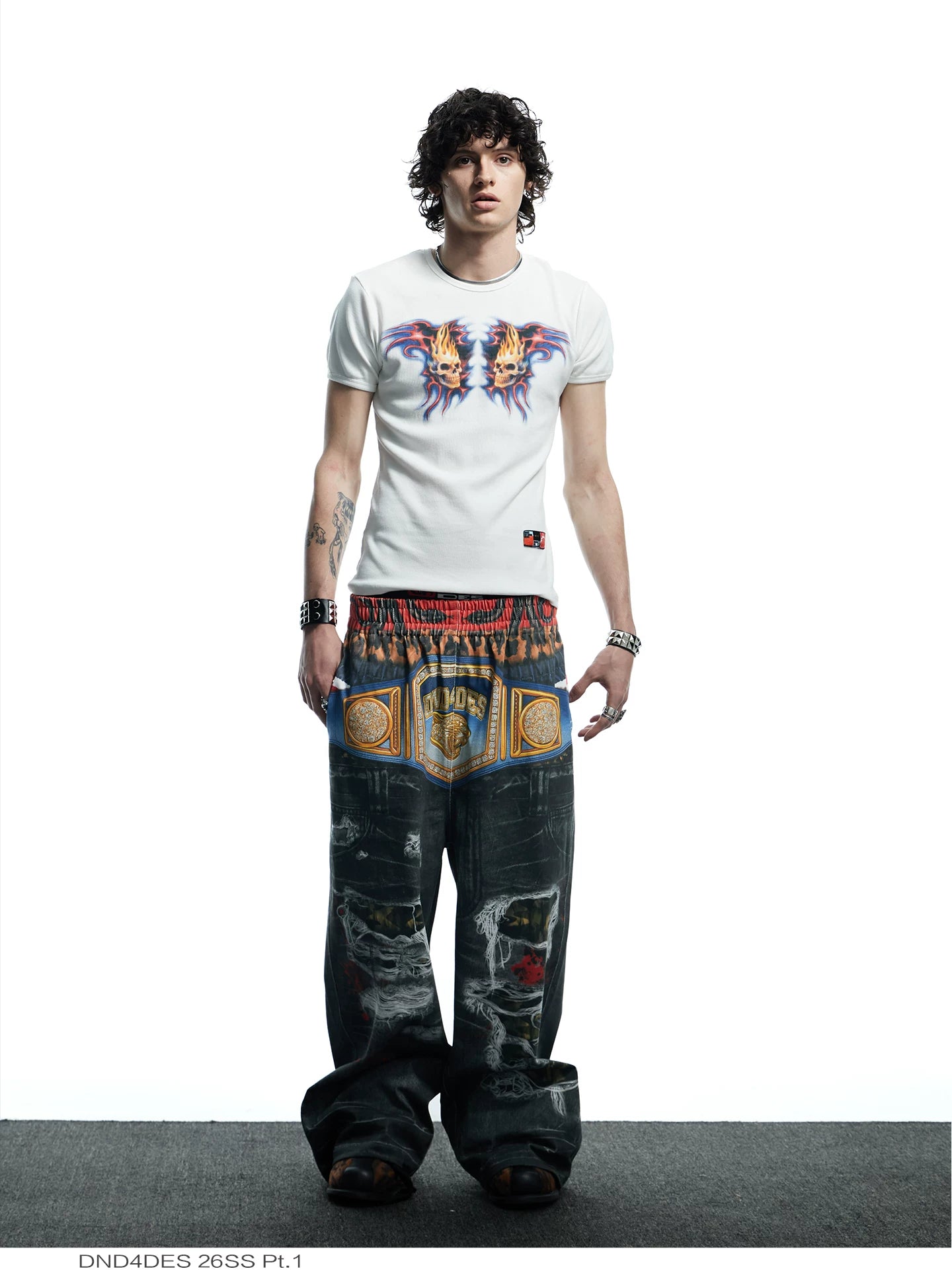 Skull Print Slim Ribbed Tee