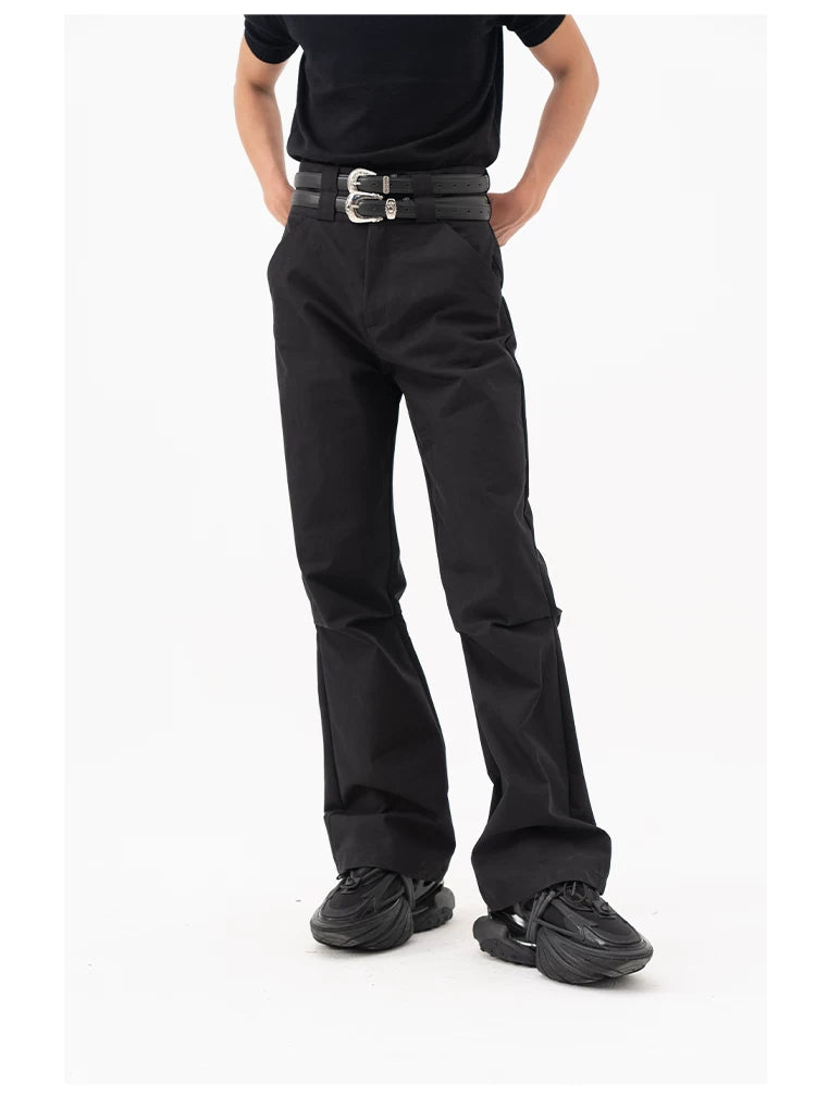Men's Double Buckle Pleated Casual Pants