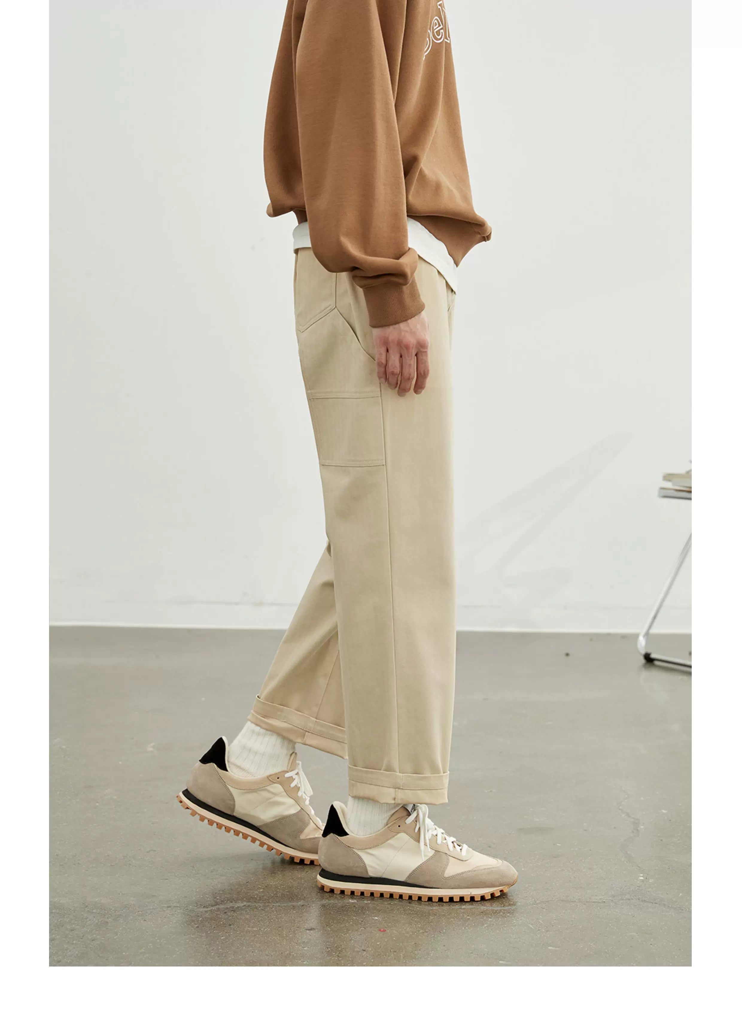 Vintage Herringbone Elastic Waist Cargo Pants