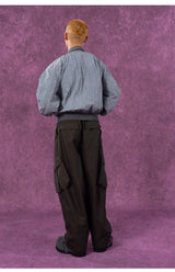 Men's Beige Loose Curved Cargo Pants
