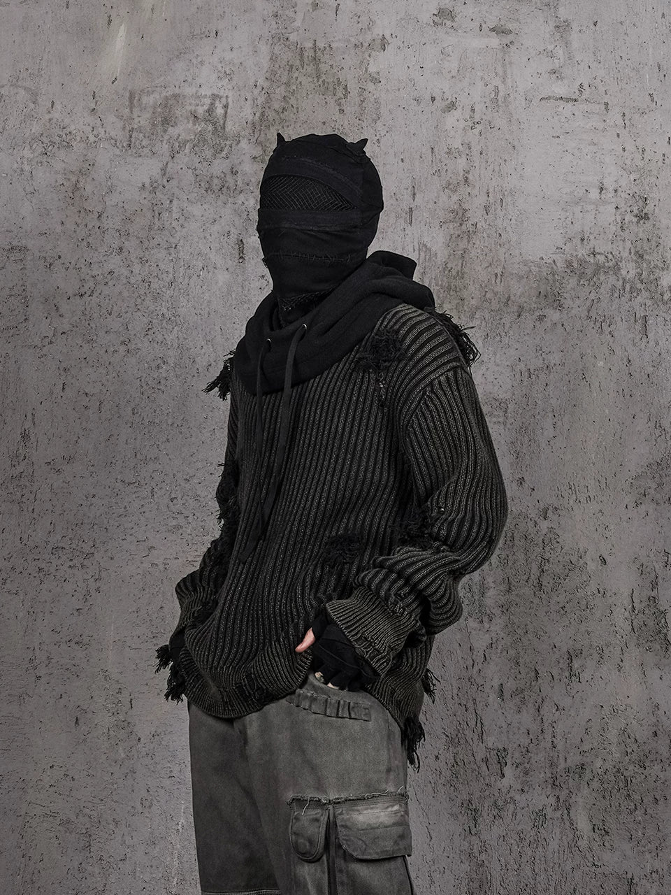 Faded Distressed Patched Knit Sweater