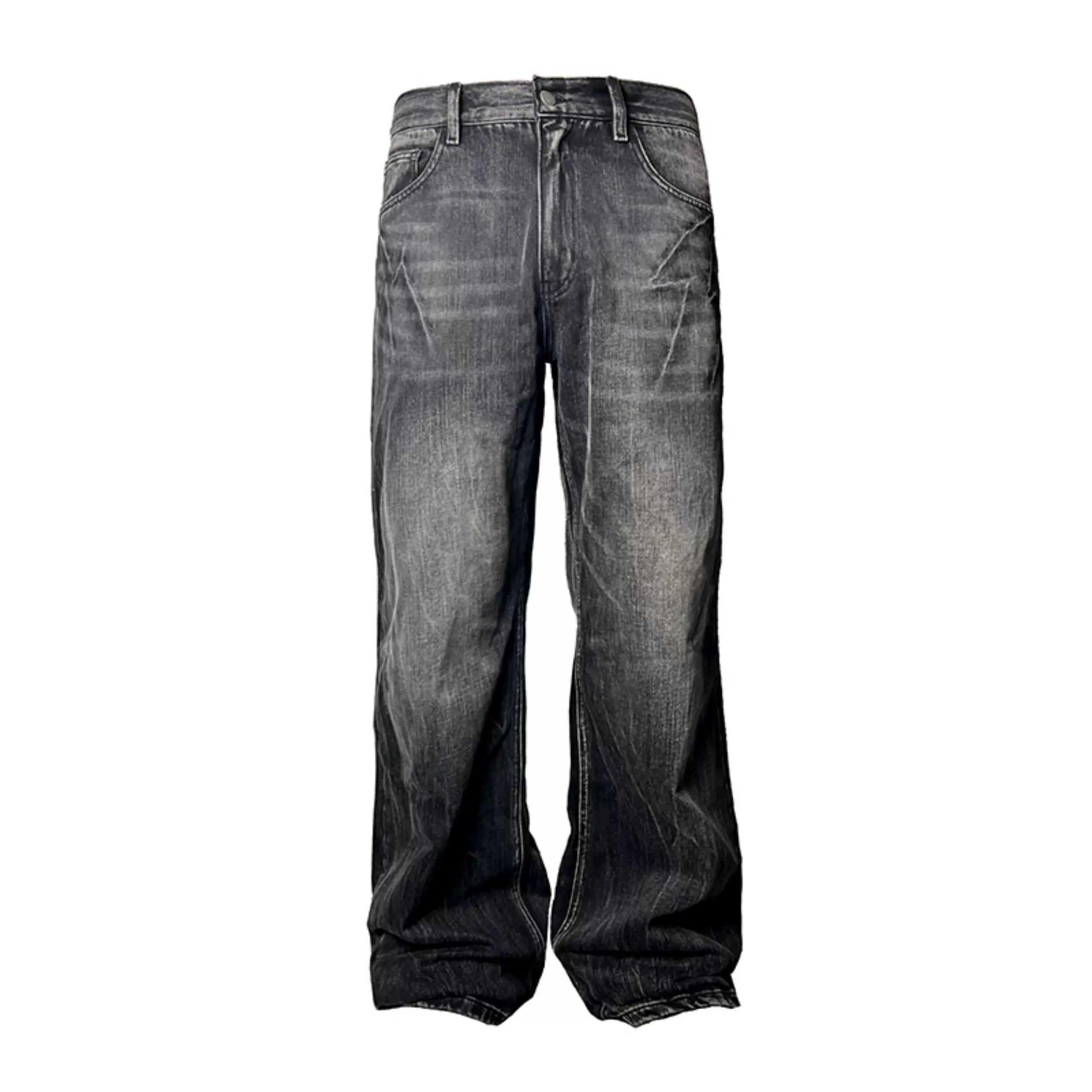 Heavy Wash Lightning Crack Flare Jeans
