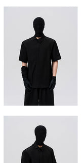 Asymmetric Slant Collar Short Sleeve Shirt