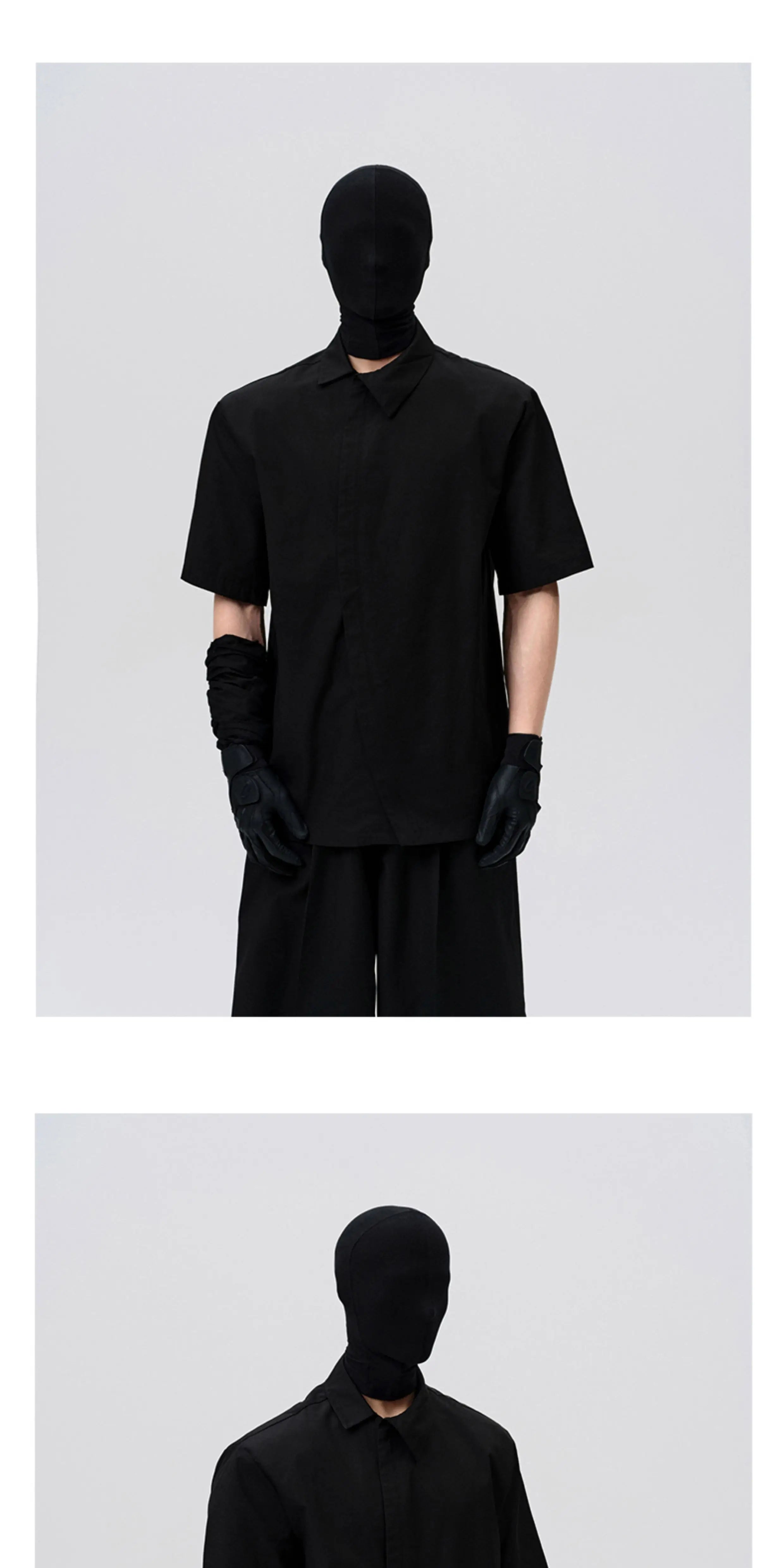 Asymmetric Slant Collar Short Sleeve Shirt