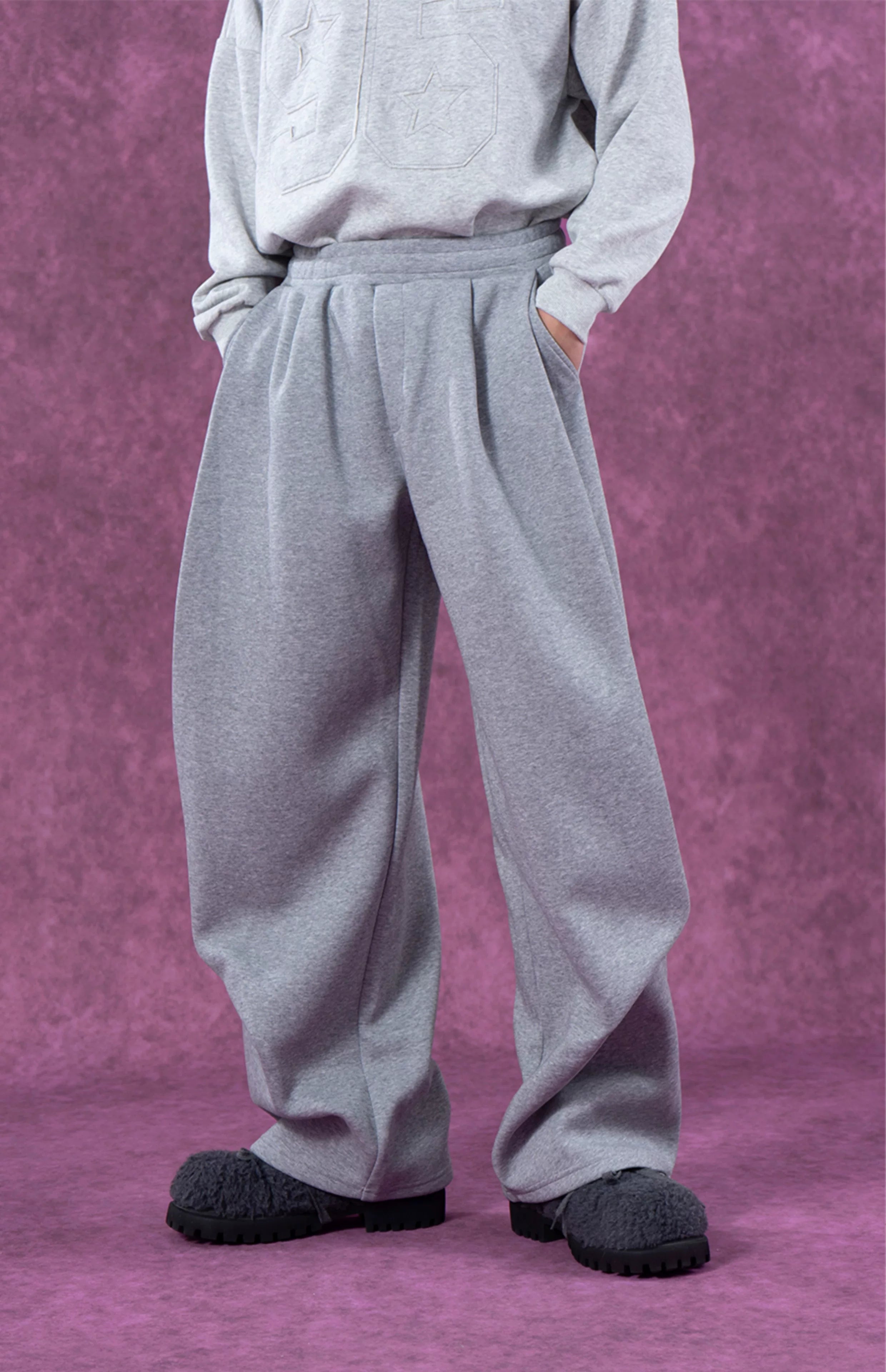 Gray Black Elastic Waist Sweatpants