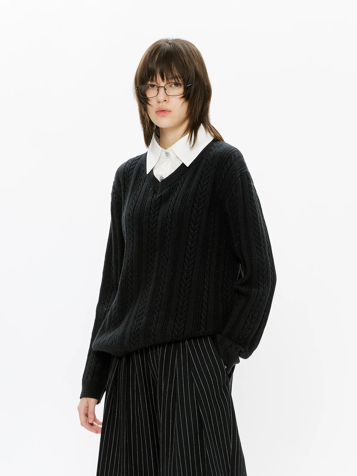 Men's Mock Shirt Collar Cable Sweater