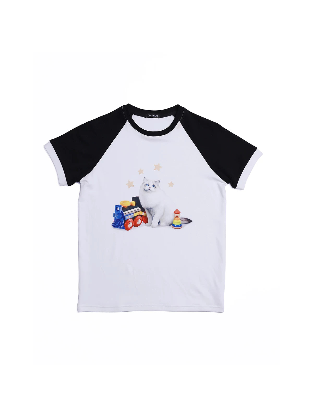 Vintage Cat Print Raglan Tee