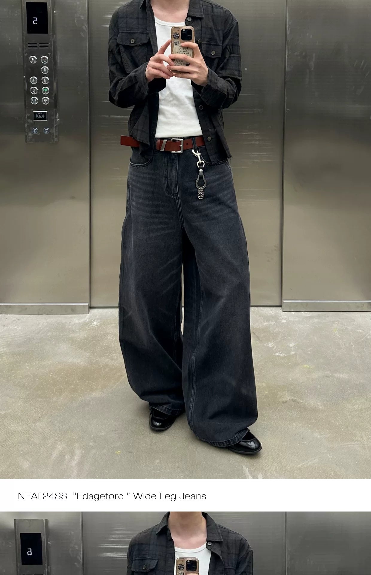 Wide Leg Cuffed Washed Jeans