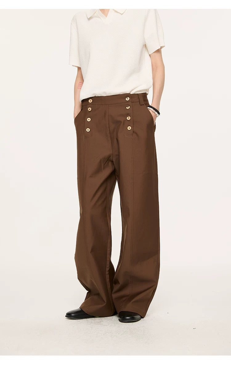Lyocell Double-breasted Loose Straight Casual Pants