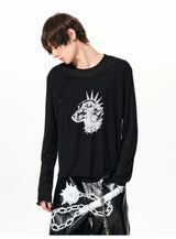 Men's Black Print Twofer Long-Sleeve Tee