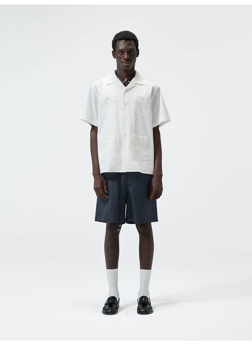 Short-Sleeve Cuban Collar Linen Blend Shirt