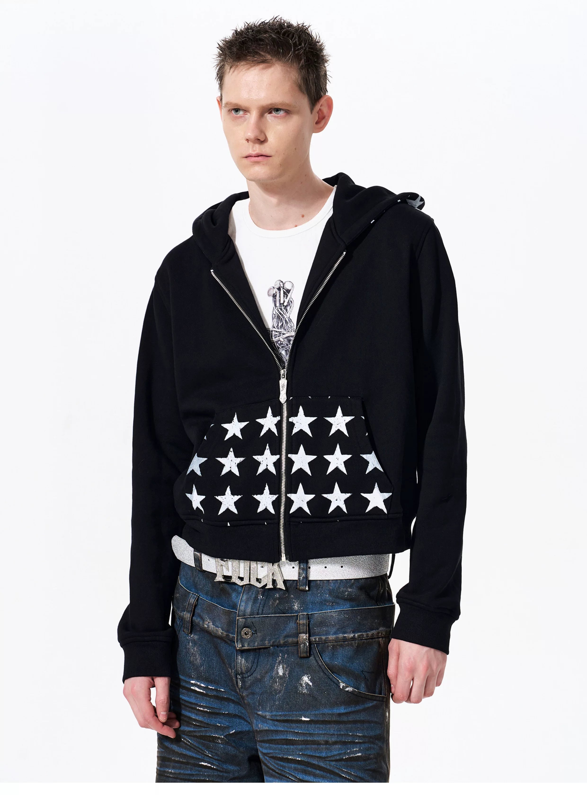 Men's Star Printed Hooded Jacket