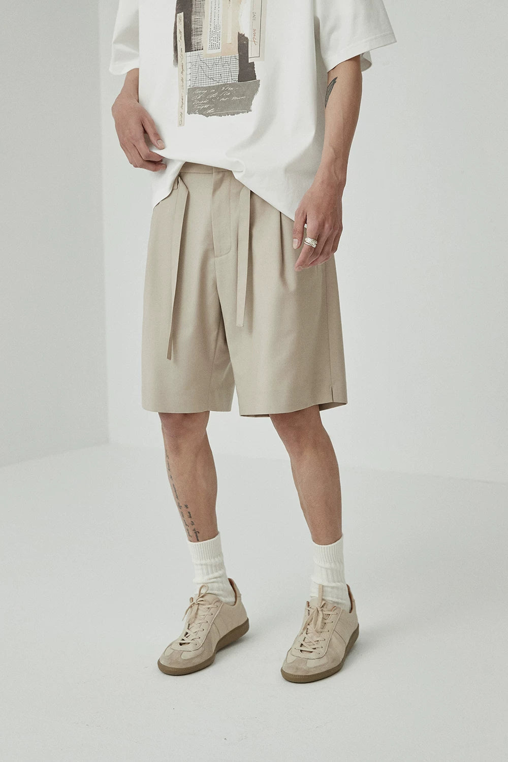 Draped Drawstring Elastic Waist Pleated Shorts