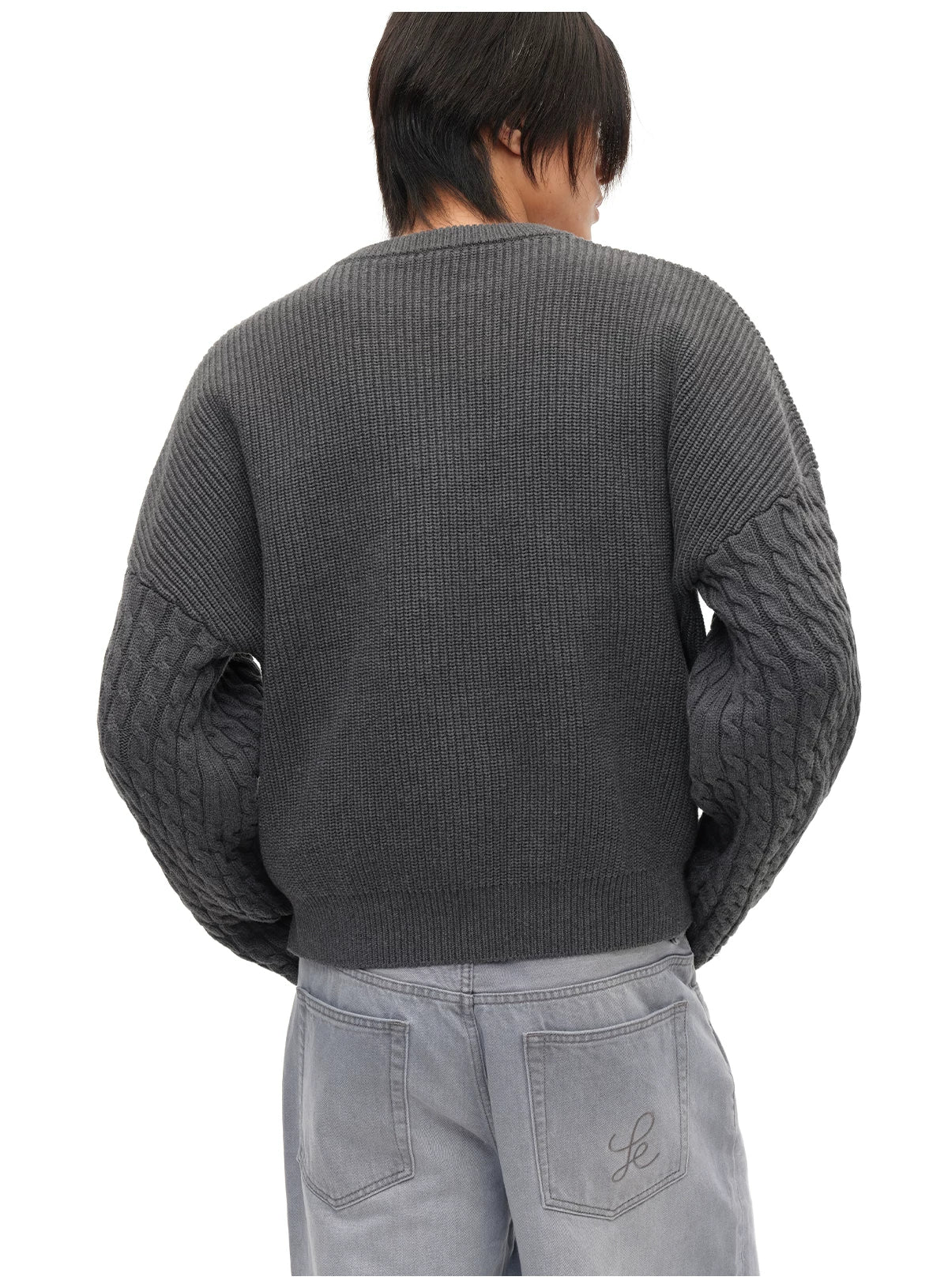 Cable Knit Cotton Drop Shoulder Sweater