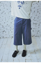 Washed Indigo Cargo Cropped Pants