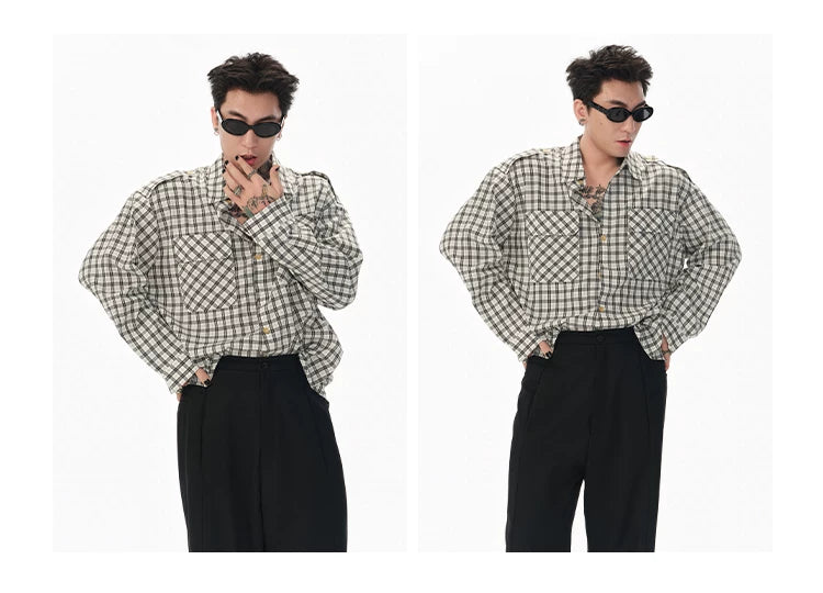 Textured Black White Checkered Utility Shirt