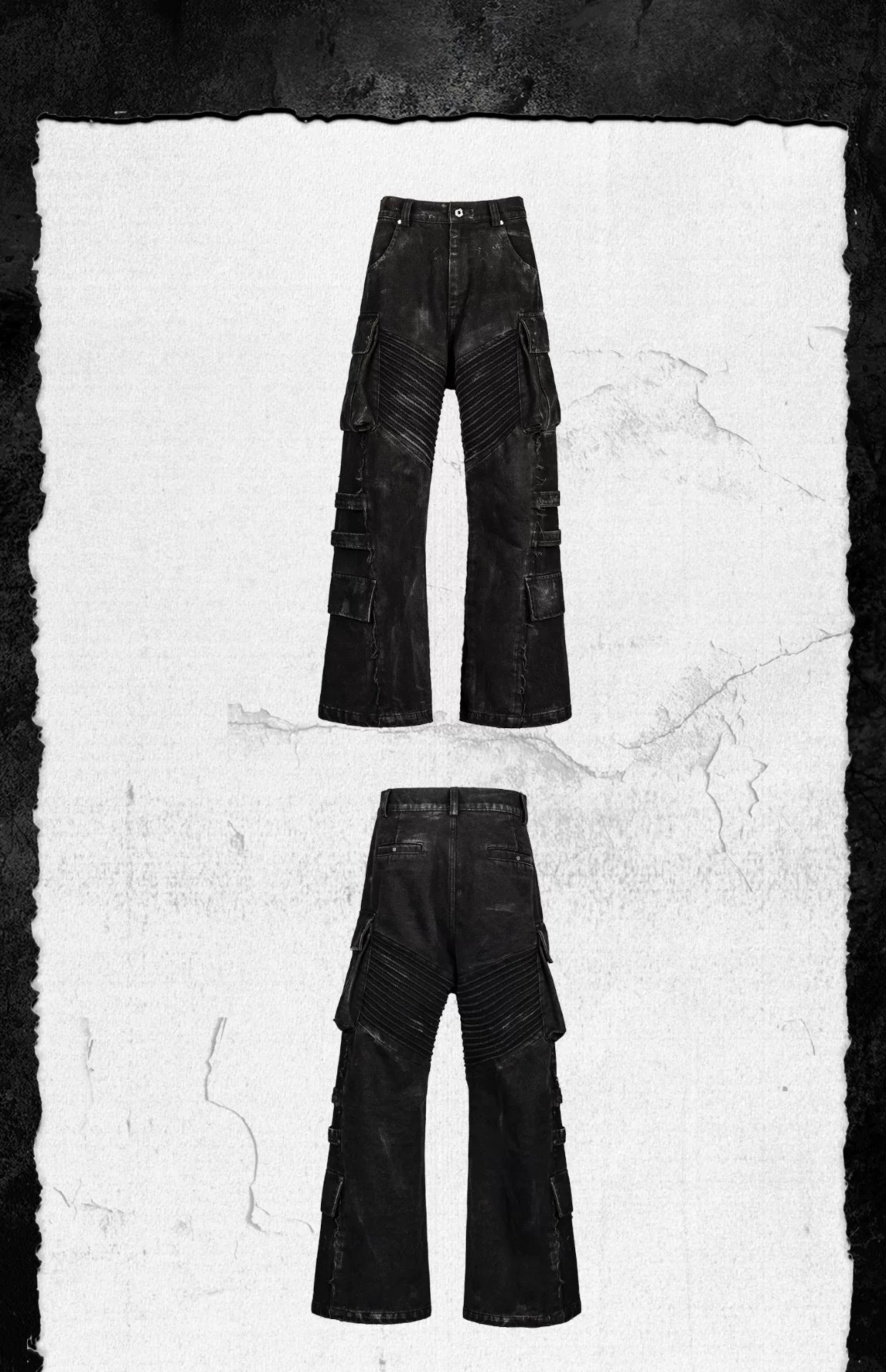 Distressed Flared Jeans With Strapped Pockets