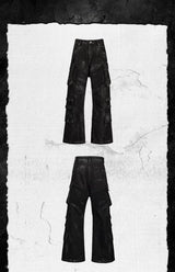 Distressed Flared Jeans With Strapped Pockets