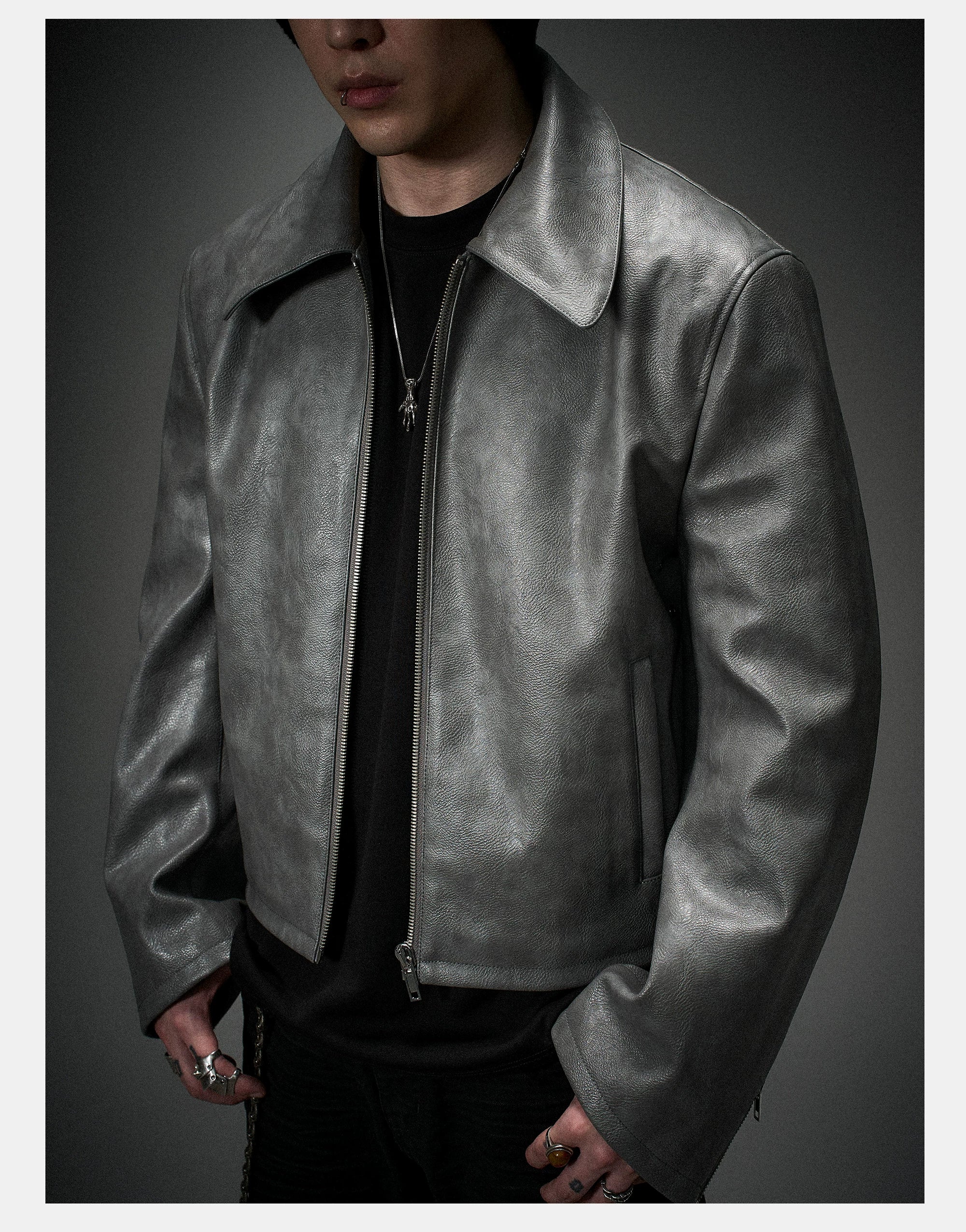 Vintage Stand Collar Biker Jacket