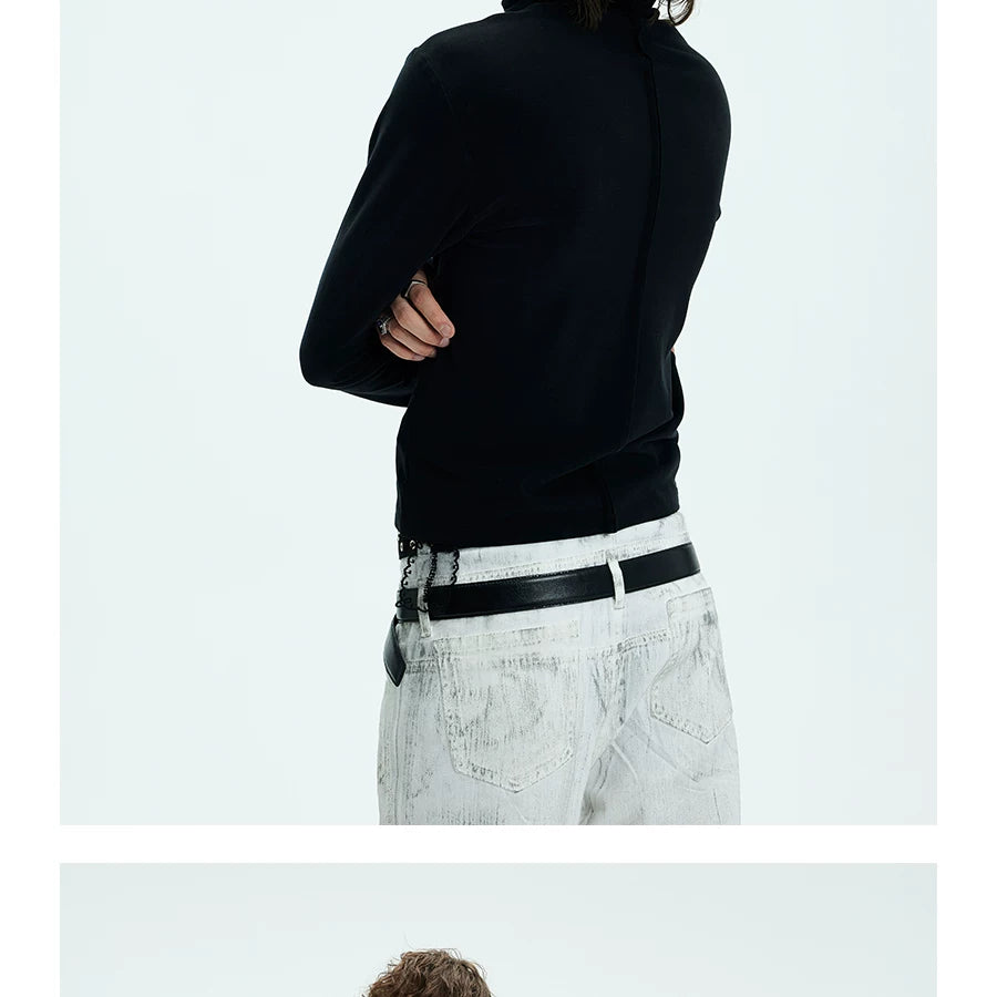 Two-color Fitted Long-sleeve Turtleneck Tee