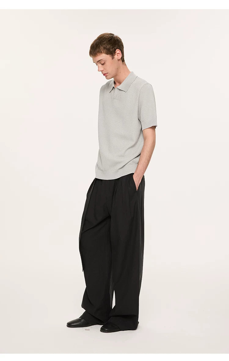 Wheat Jacquard V-Neck Knit Polo Tee