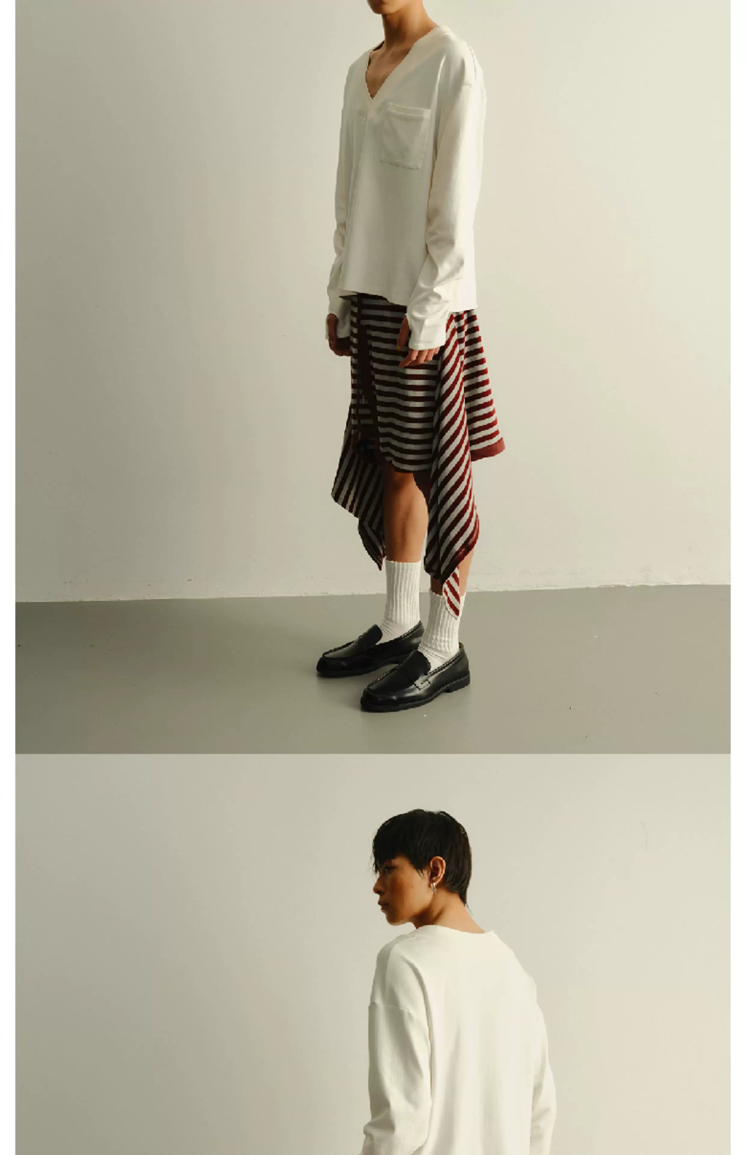 Striped Loose Deconstructed Sweat Shorts