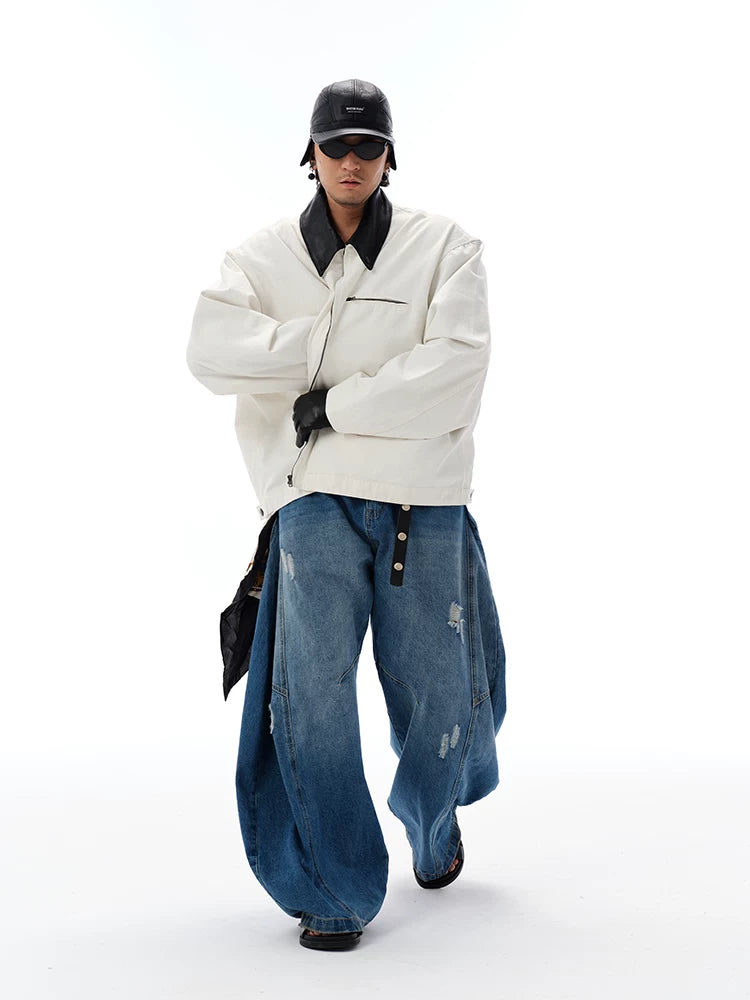 Men's Vintage Washed Leather Collar Jacket