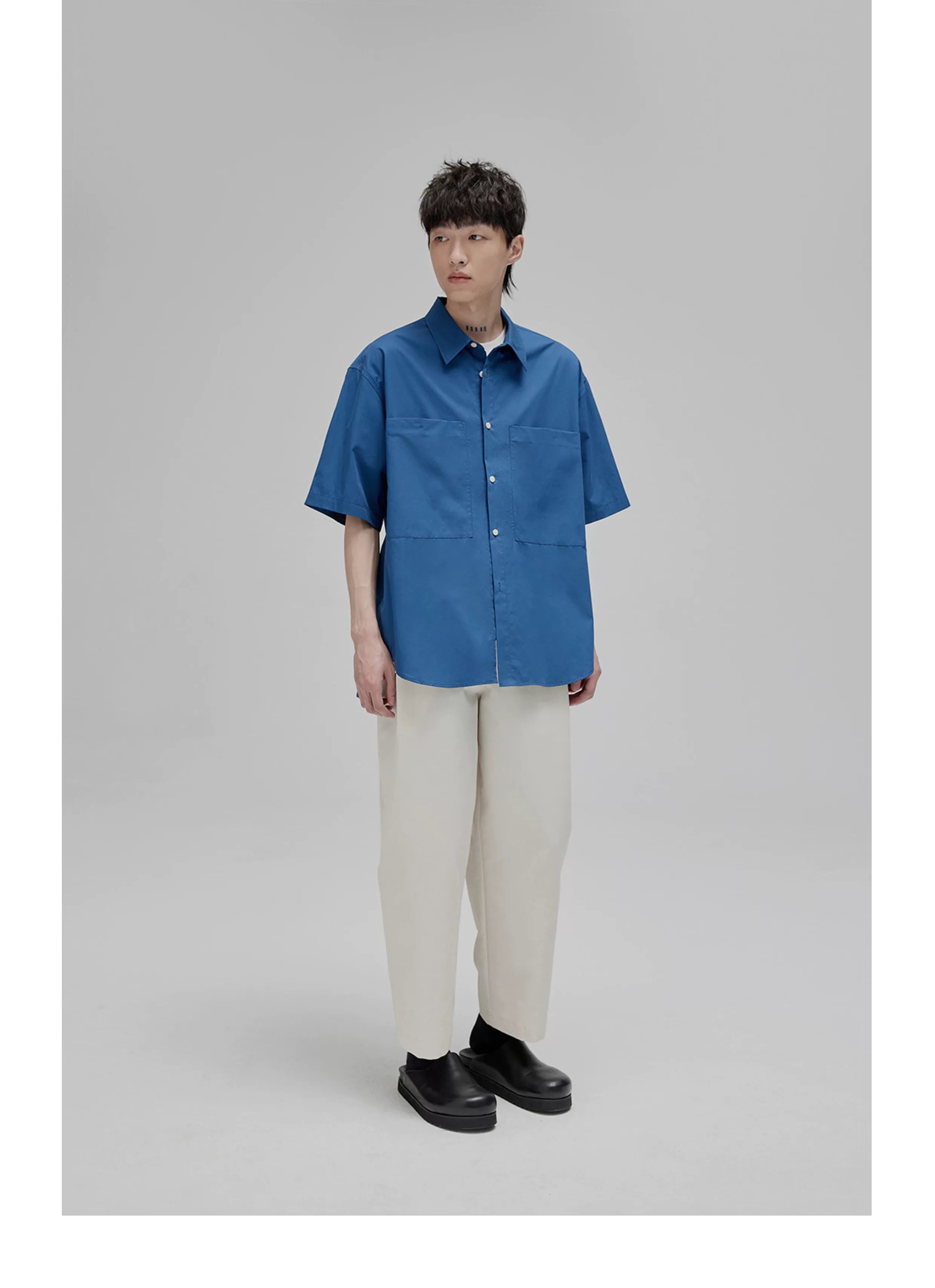 Short Sleeve Square Neck Cotton Shirt